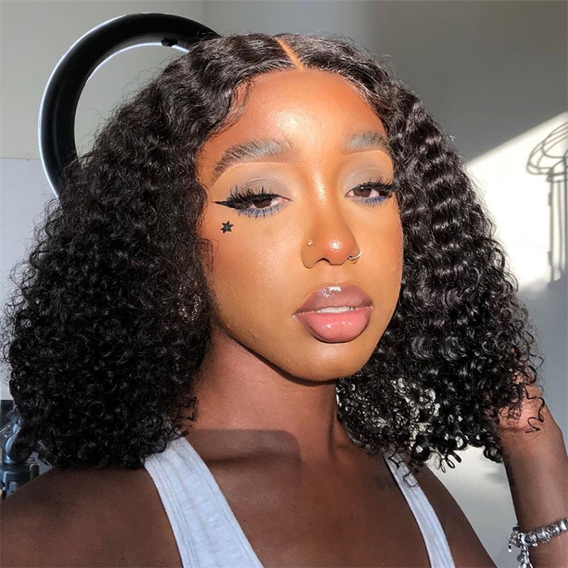 Double Drawn Pissy Curly 4x4 Closure Wig Made By Bundles With Closure